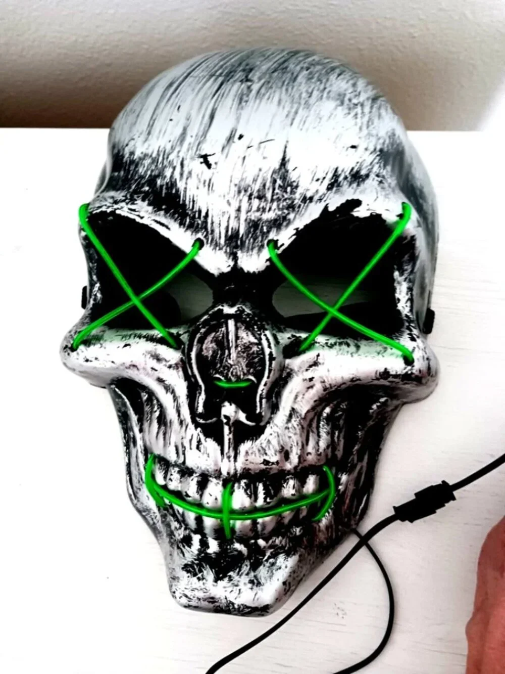 Skull Silver +Black LED Light Up Adult Size Mask Unisex